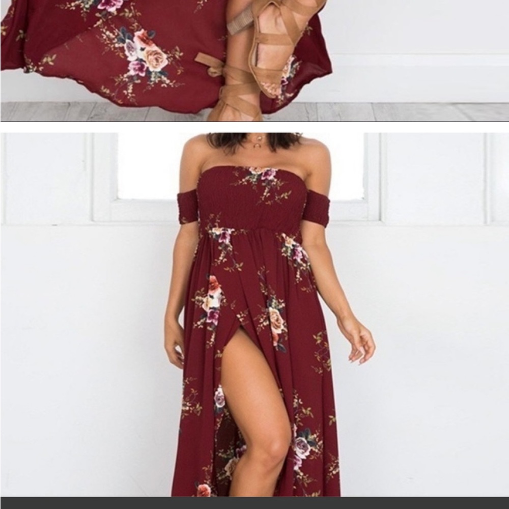 Romantic Floral Off the Shoulder Maxi Dress